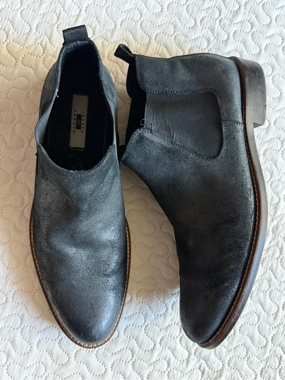Joseph Abboud Men’s Black Leather Slip-On Boots Subtle Distressed Finish Size 10